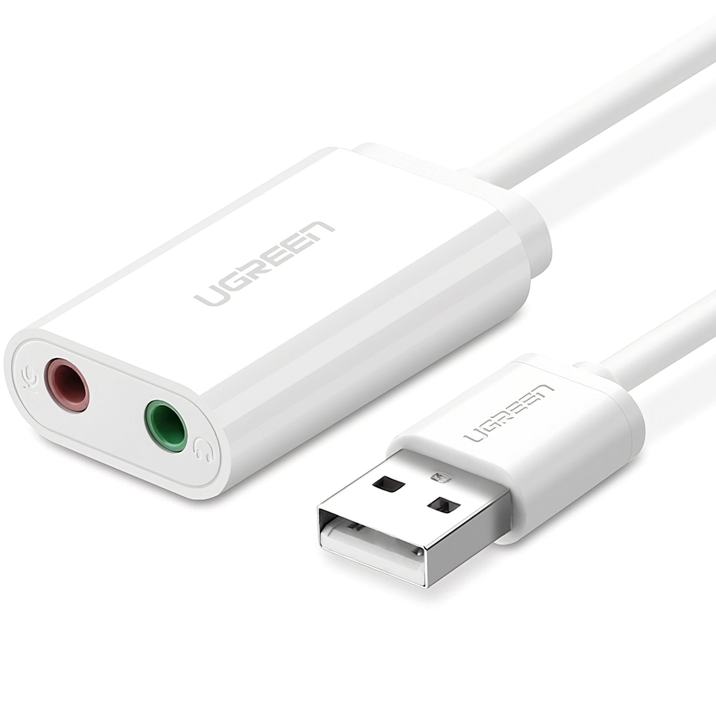 USB звукова карта UGREEN US205, 2 x Jack 3.5mm, Бяла