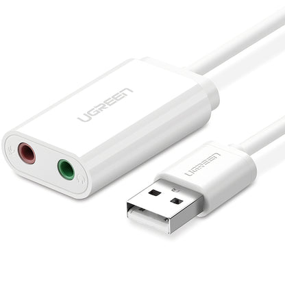 USB звукова карта UGREEN US205, 2 x Jack 3.5mm, Бяла