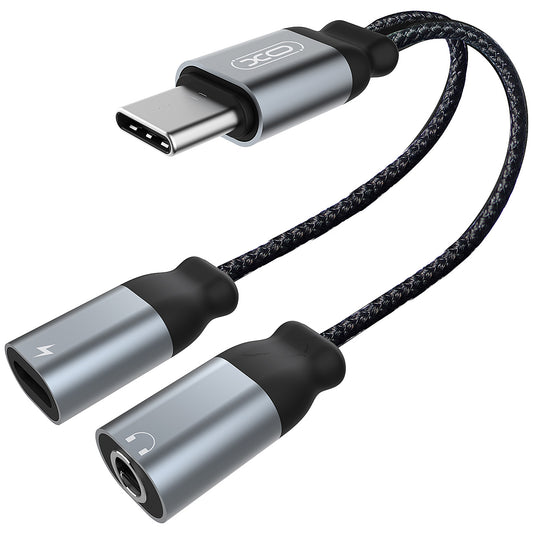 Аудио адаптер USB-C - USB-C / 3.5mm XO Design NBR160B, Черен