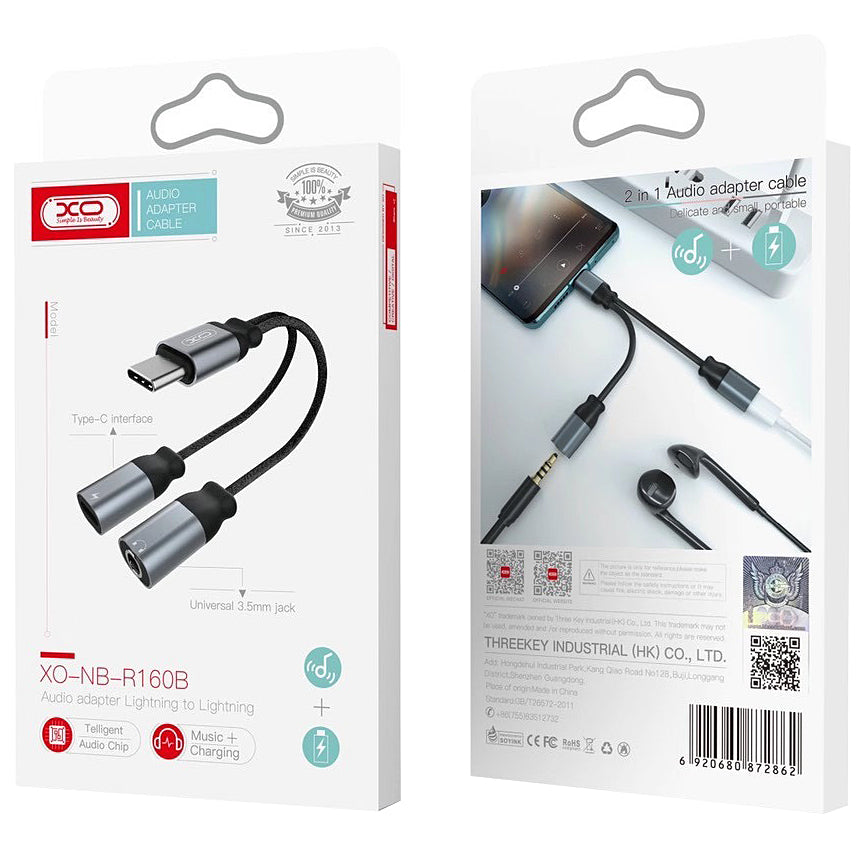 Аудио адаптер USB-C - USB-C / 3.5mm XO Design NBR160B, Черен