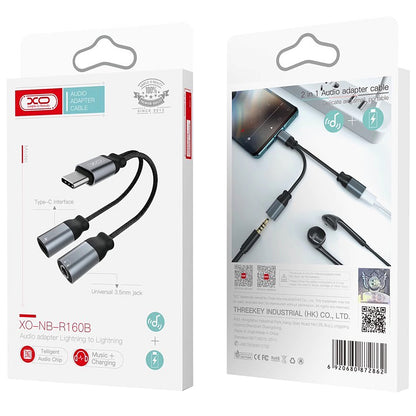 Аудио адаптер USB-C - USB-C / 3.5mm XO Design NBR160B, Черен