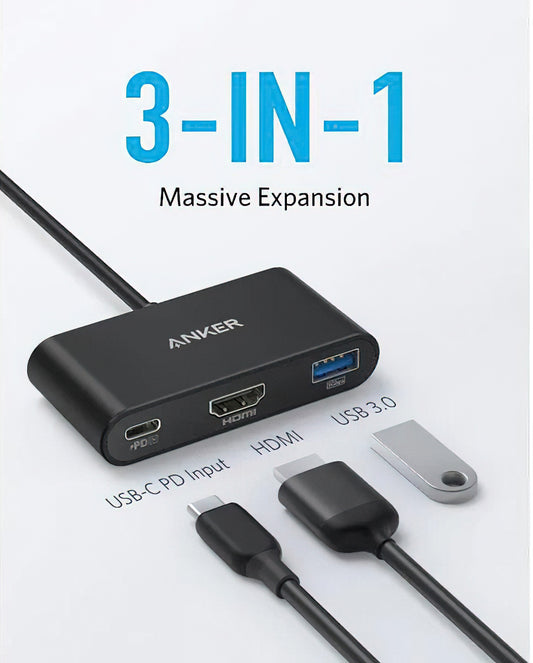 Аудио и видео адаптер USB-C - USB-C / HDMI / USB-A Anker PowerExpand, Черен A8339HA1