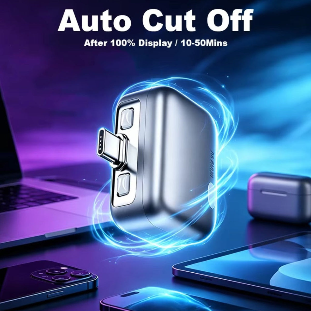 Авто адаптер USB-C KUWAJIA KH-51 с автоматично изключване и защита на батерията, сребрист