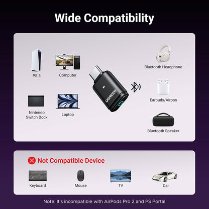 Bluetooth адаптер USB-C UGREEN BT501, Черен
