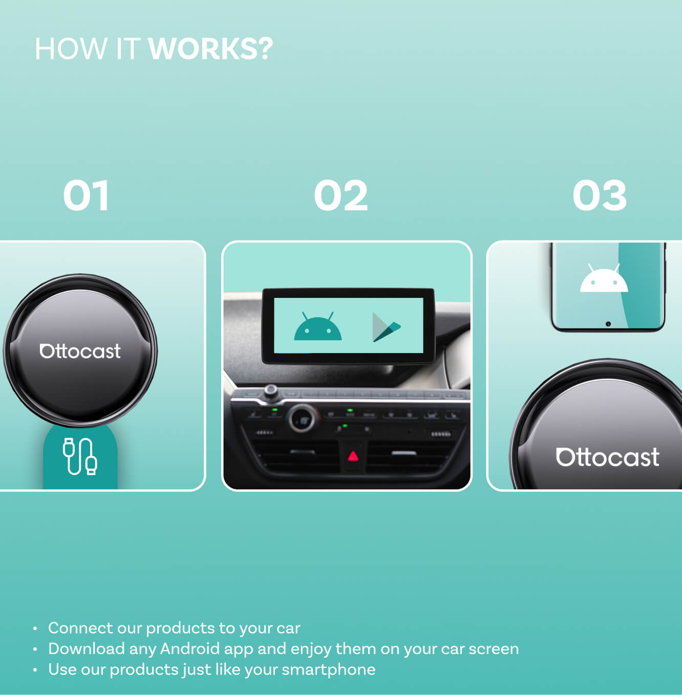 Безжичен адаптер Carplay / Android Auto Ottocast OttoAibox P3 Pro за Apple iPhone / Android серии, преработен PCS61-T