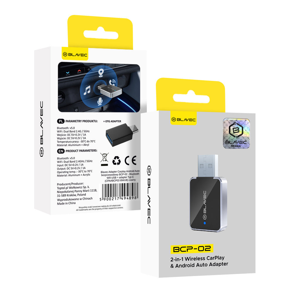 Безжичен адаптер Carplay / Android Auto Blavec BCP-02 за Apple iPhone / Android серии