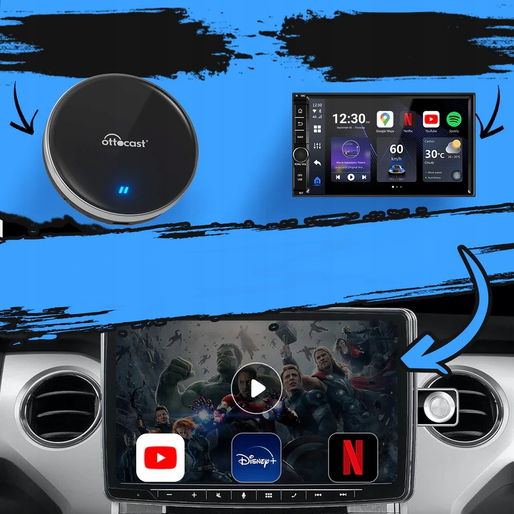 Адаптер Carplay / Android Auto Wireless Ottocast OttoAibox P3 Lite за Apple iPhone / Android Series