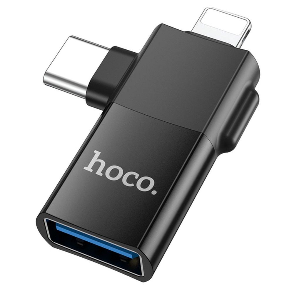Адаптер OTG USB-C / Lightning - USB-A HOCO UA17, Черен