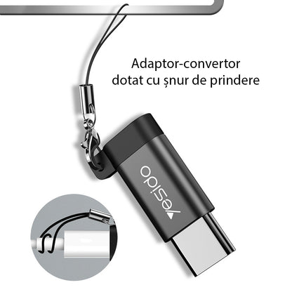 Адаптер за данни и зареждане microUSB - USB-C Yesido GS04, Черен