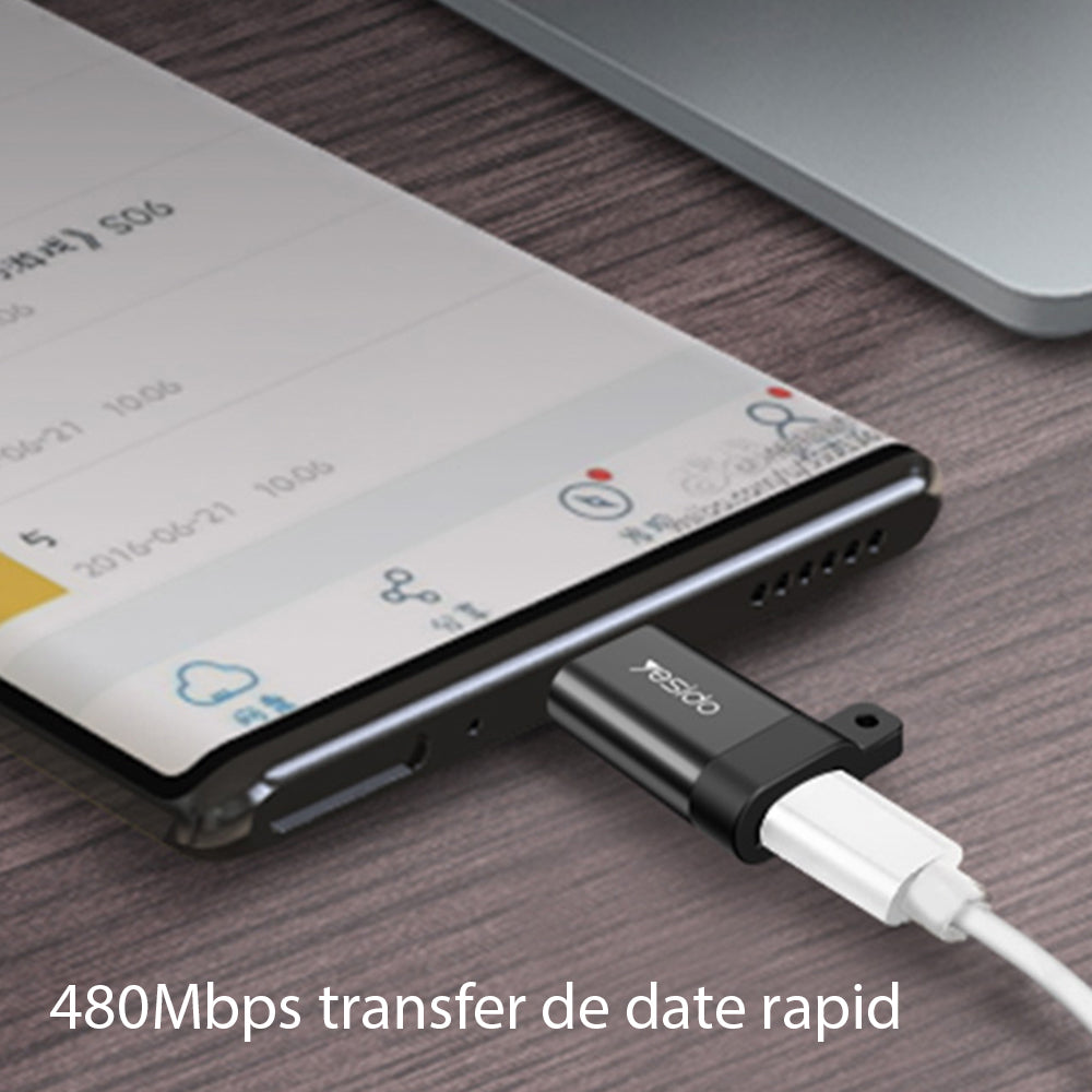 Адаптер за данни и зареждане microUSB - USB-C Yesido GS04, Черен