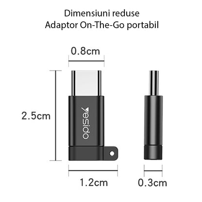 Адаптер за данни и зареждане microUSB - USB-C Yesido GS04, Черен