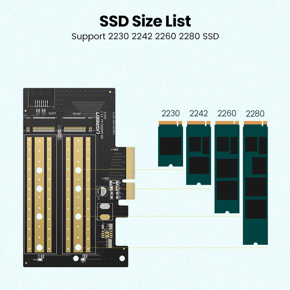 Адаптер Интерфейс SSD UGREEN CM302 (70504), NVMe M.2 / SATA - PCIe 3.0 X4