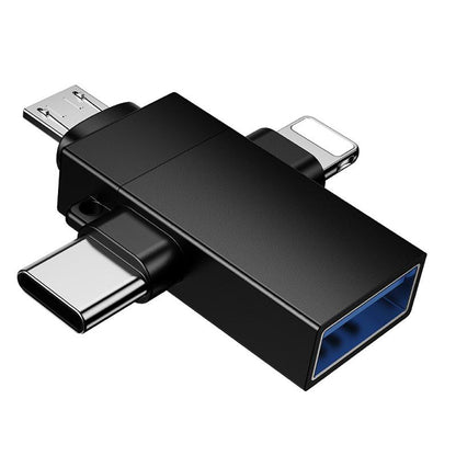 OTG адаптер Lightning / microUSB / USB-C - USB-A Borofone BV26D, Черен
