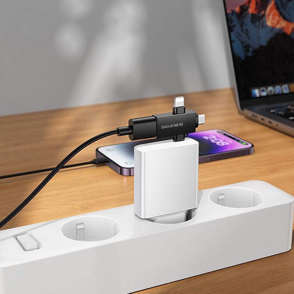 OTG адаптер Lightning / microUSB / USB-C - USB-A Borofone BV26D, Черен