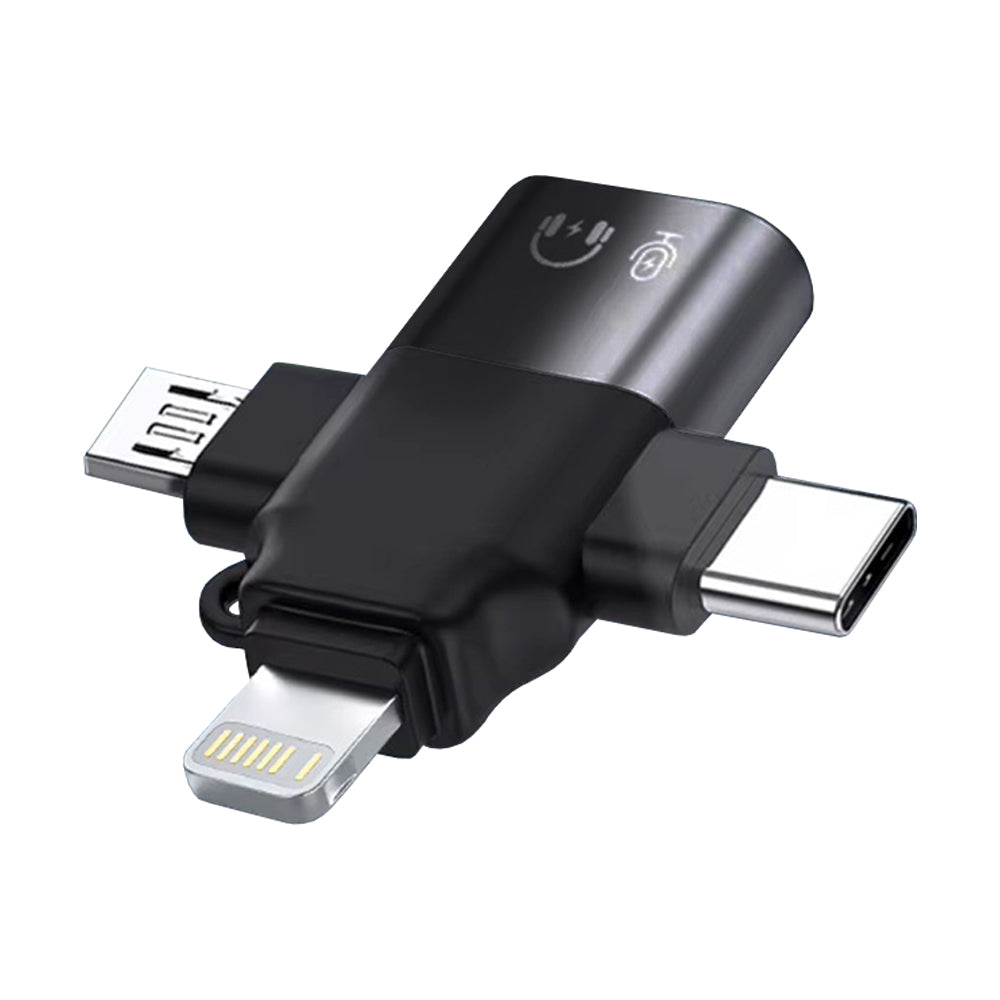 Адаптер OTG Lightning / microUSB / USB-C - USB-A Techsuit A17 SoundVoltX, Черен