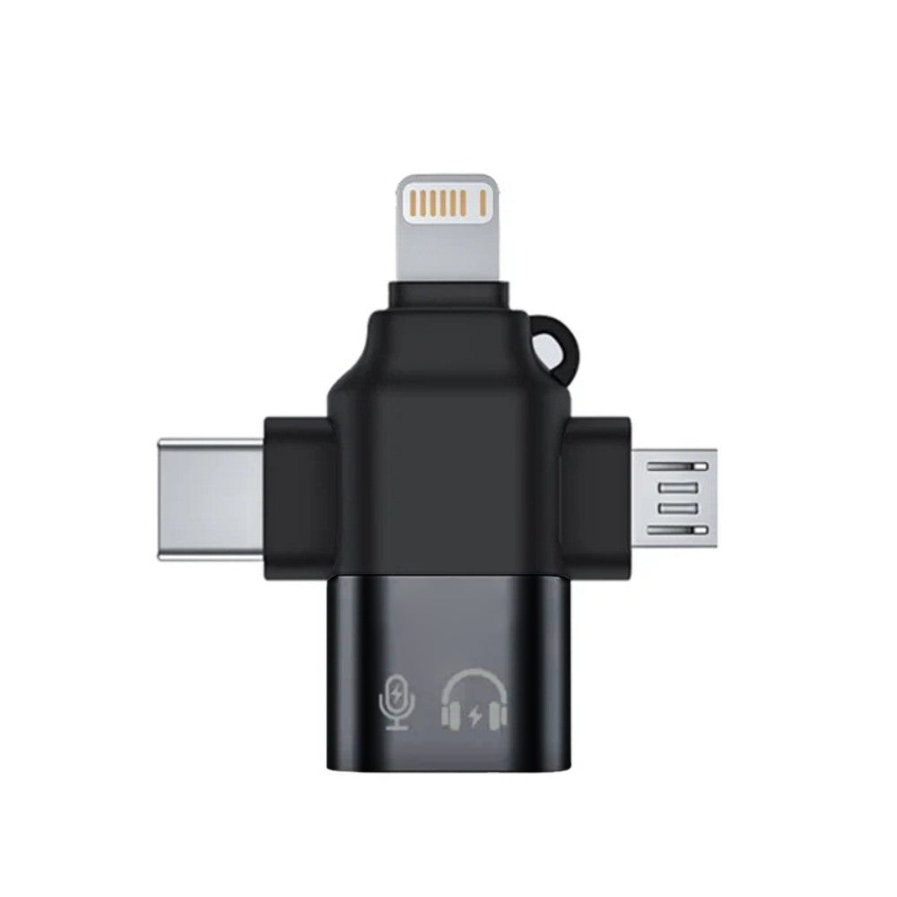 Адаптер OTG Lightning / microUSB / USB-C - USB-A Techsuit A17 SoundVoltX, Черен