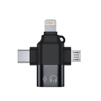 Адаптер OTG Lightning / microUSB / USB-C - USB-A Techsuit A17 SoundVoltX, Черен