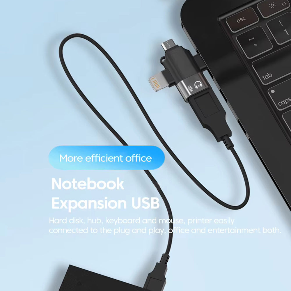 Адаптер OTG Lightning / microUSB / USB-C - USB-A Techsuit A17 SoundVoltX, Черен