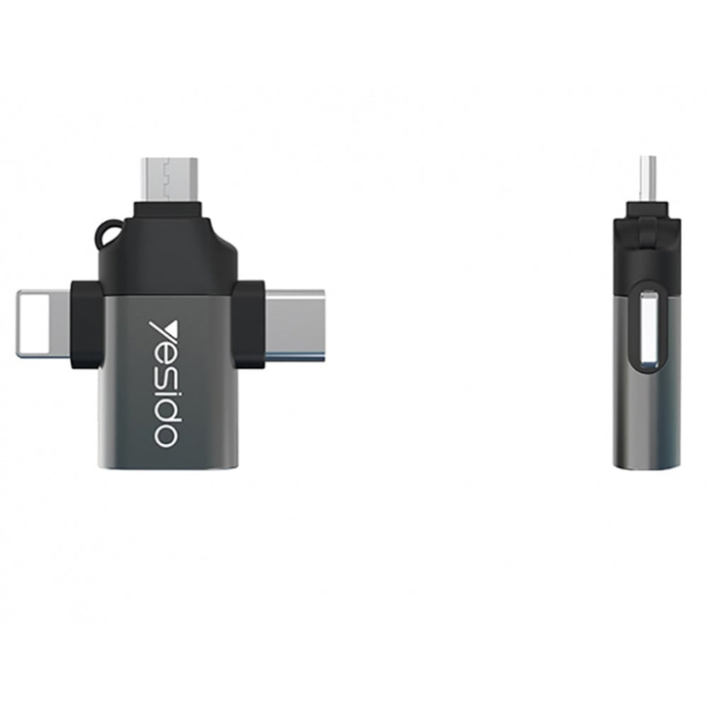 Адаптер OTG Lightning / microUSB / USB-C - USB-A Yesido GS15, Черен