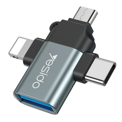 Адаптер OTG Lightning / microUSB / USB-C - USB-A Yesido GS15, Черен