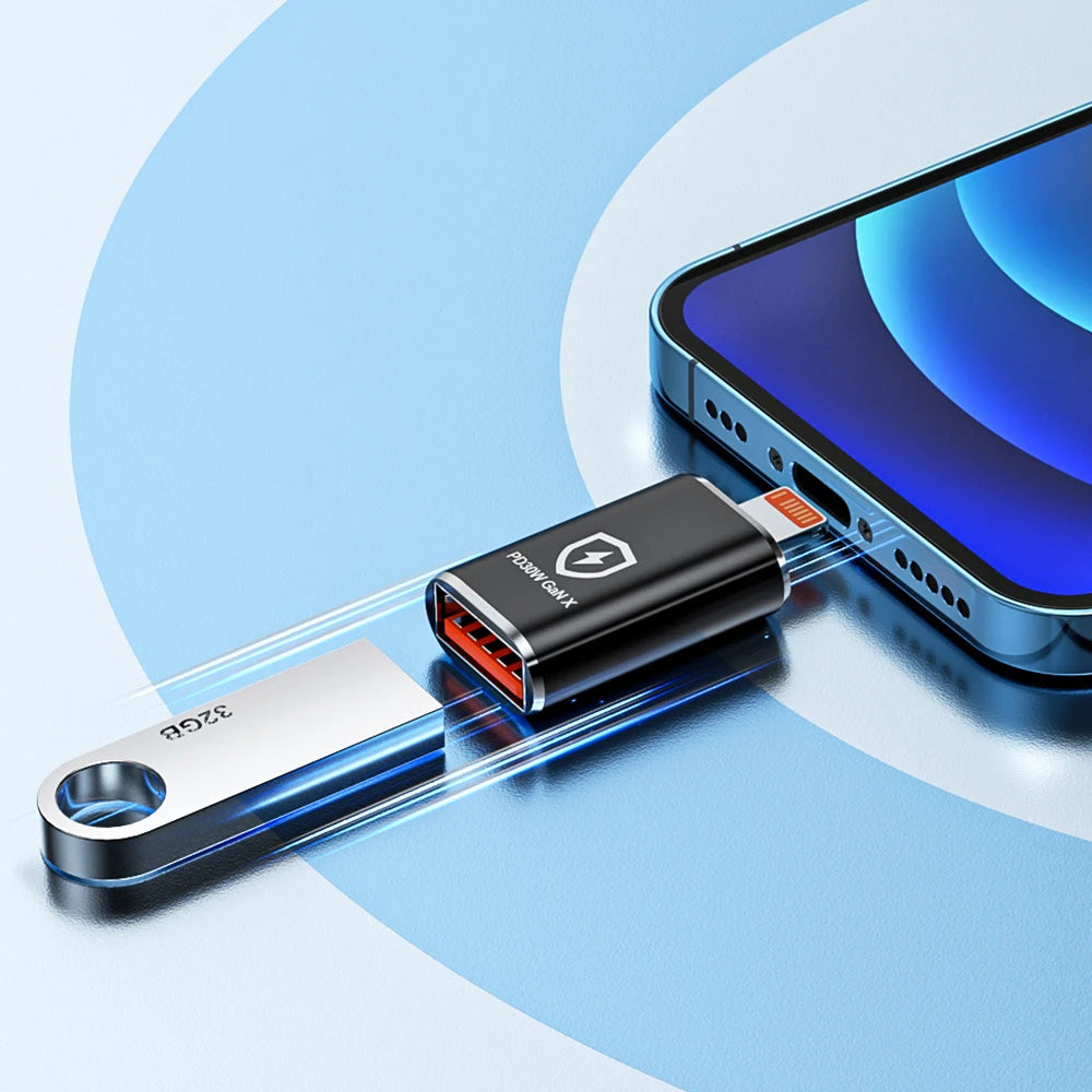 Адаптер OTG Lightning - USB-A Techsuit A6 HyperPort, Черно Оранжев