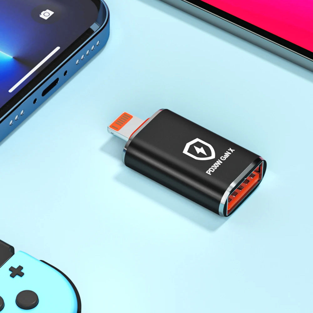 Адаптер OTG Lightning - USB-A Techsuit A6 HyperPort, Черно Оранжев