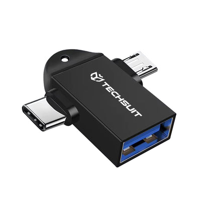 Адаптер OTG microUSB / USB-C - USB-A Techsuit A16 TwoVoltX, Черен