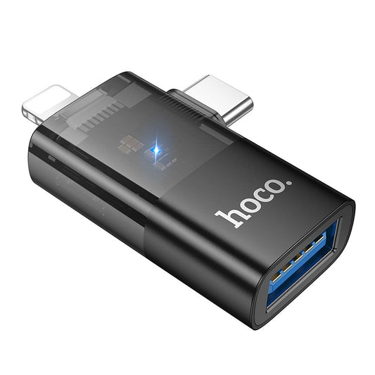 Адаптер OTG Lightning / USB-C - USB-A HOCO UA36E, Черен