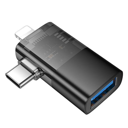 Адаптер OTG Lightning / USB-C - USB-A HOCO UA36E, Черен