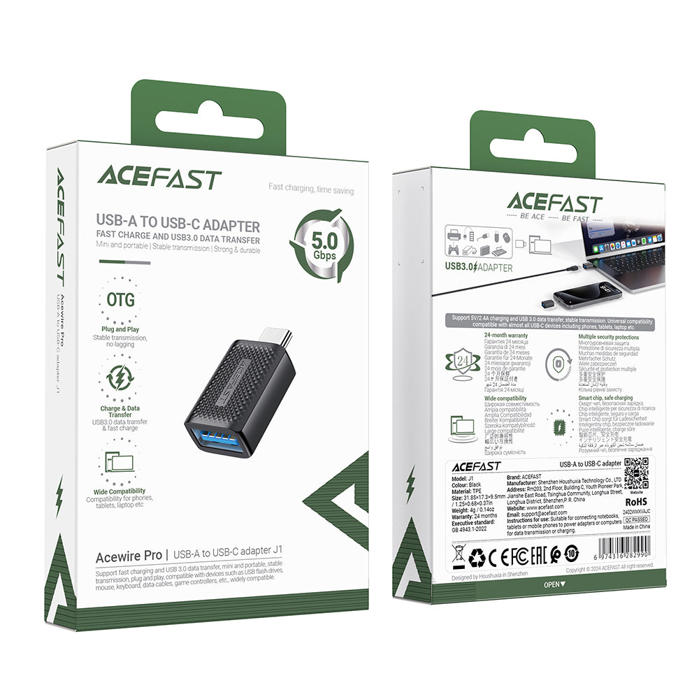 Адаптер OTG USB-C - USB-A Acefast J1, Черен
