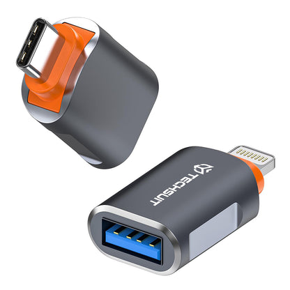 Адаптер OTG USB-C - USB-A Techsuit A9 SlateVolt, Сиво-Оранжев
