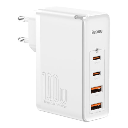 Мрежово зарядно устройство Baseus GaN2 Pro, 100W, 3A, 2 x USB-A - 2 x USB-C, бяло CCGAN2P-L02