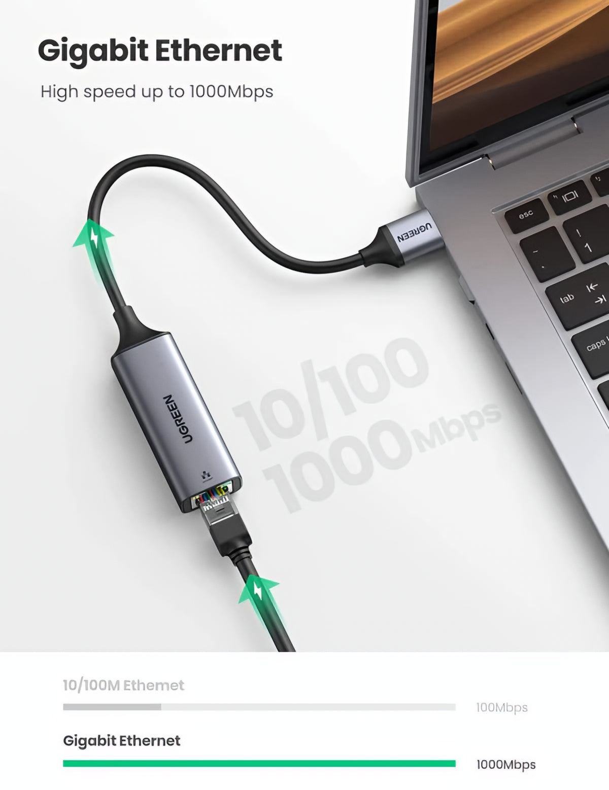 Мрежова карта UGREEN CM209, RJ45, USB, Сивa