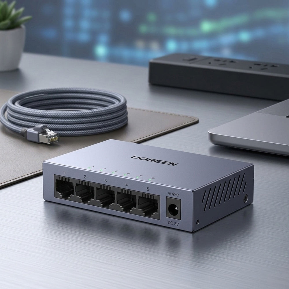 Мрежов суич UGREEN CM933 (65956EU), 5 x RJ45, Черен