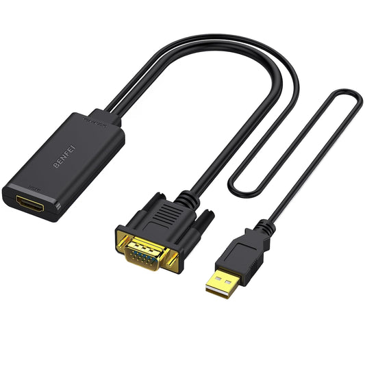 Видео адаптер Benfei, VGA / USB-A - HDMI, 1080P, Черен