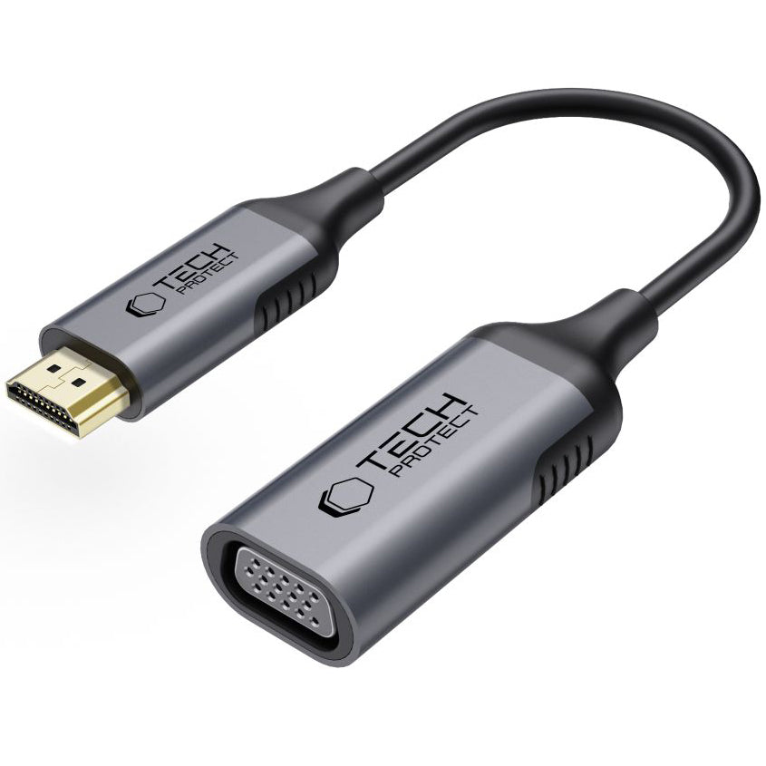 Адаптер за видео Tech-Protect Ultraboost, VGA - HDMI, 1080P, Черен