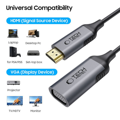Адаптер за видео Tech-Protect Ultraboost, VGA - HDMI, 1080P, Черен