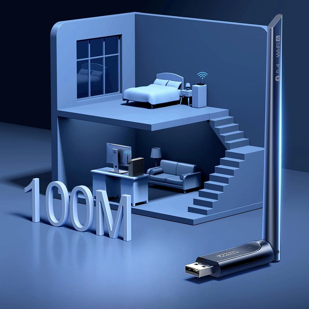 Адаптер Wireless UGREEN AX900 (75109), Dual Band, Wi-Fi 6, 600Mbps, Черен