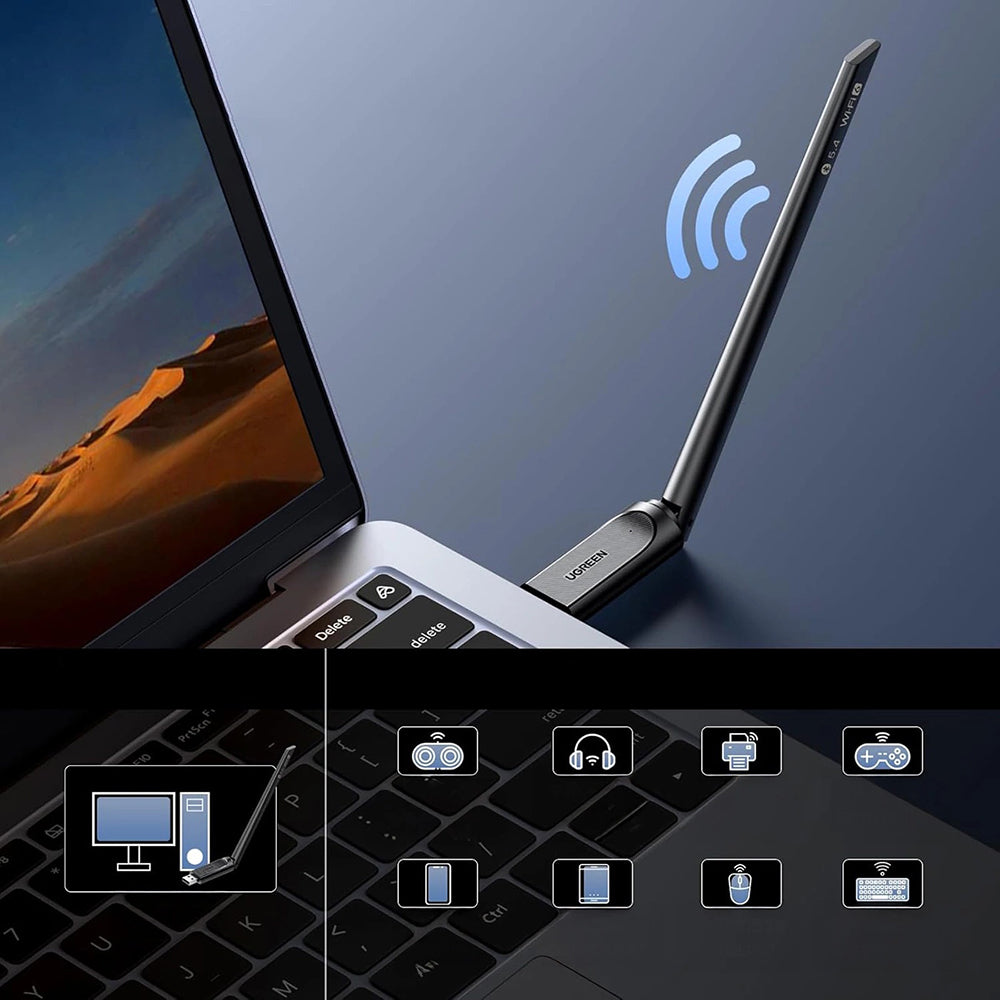 Адаптер Wireless UGREEN AX900 (75109), Dual Band, Wi-Fi 6, 600Mbps, Черен