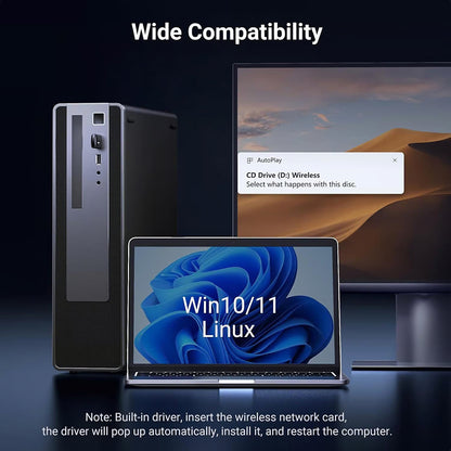 Безжичен адаптер UGREEN CM762 (35264), Dual Band, Wi-Fi 6, 600Mbps, Черен