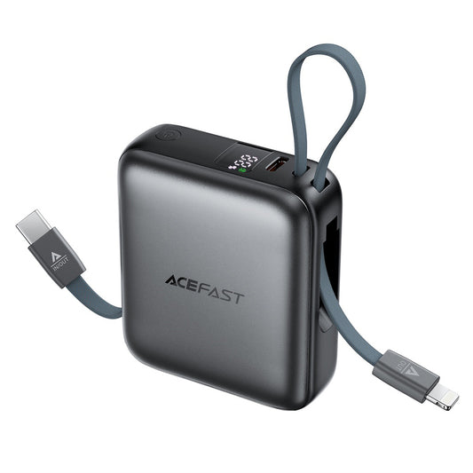 Външна батерия Acefast M23, 10000mAh, 22.5W, QC + PD, 1 x Lightning - 2 x USB-C, Сив