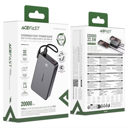 Външна батерия Acefast M29, 20000mAh, 22.5W, QC + PD, 1 x USB-A - 2 x USB-C, Черна