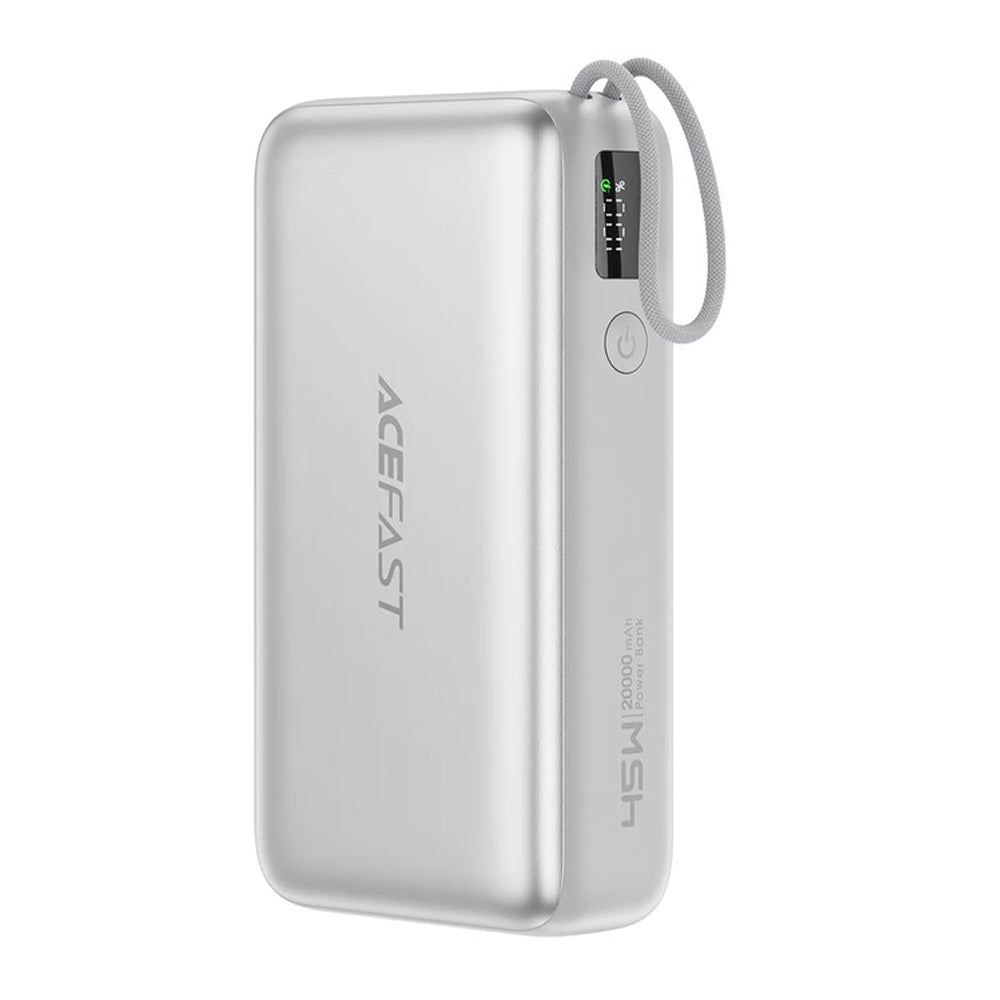 Външна батерия Acefast M34, 20000mAh, 45W, QC + PD, 1 x USB-A - 2 x USB-C, Сребриста