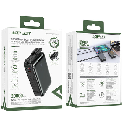 Външна батерия Acefast M4, 20000mAh, 67W, PD + QI, 1 x USB-A - 2 x USB-C, черна