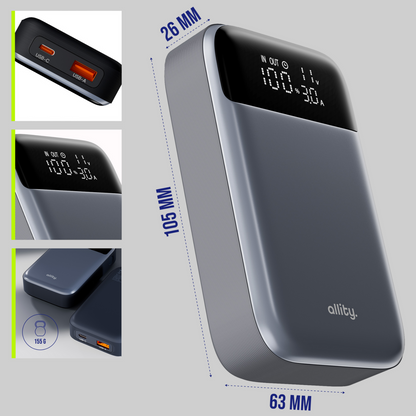 Allity External Battery. APB-200 PocketPower, 10000mAh, 33W, QC + PD, 1 x USB-A - 1 x USB-C, Gray