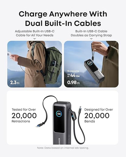 Anker External Battery, 25000mAh, 165W, QC + PD, 1 x USB-A - 3 x USB-C, Gray A1695H11