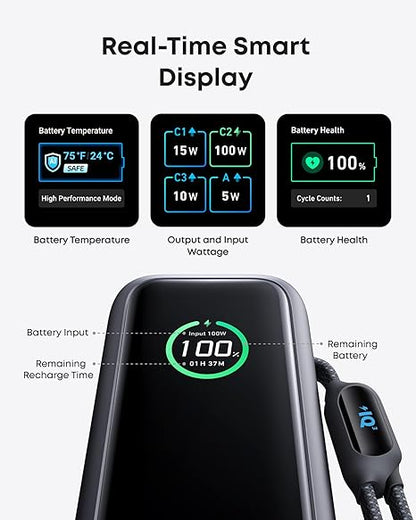 Anker External Battery, 25000mAh, 165W, QC + PD, 1 x USB-A - 3 x USB-C, Gray A1695H11