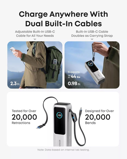 Външна батерия Anker, 25000mAh, 165W, QC + PD, 1 x USB-A - 3 x USB-C, Сребриста, Реупакована A1695H41