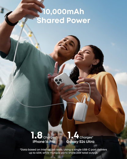 Външна батерия Anker Nano, 10000mAh, 45W, QC + PD, 1 x USB-A - 1 x USB-C, Бяла A1638H21