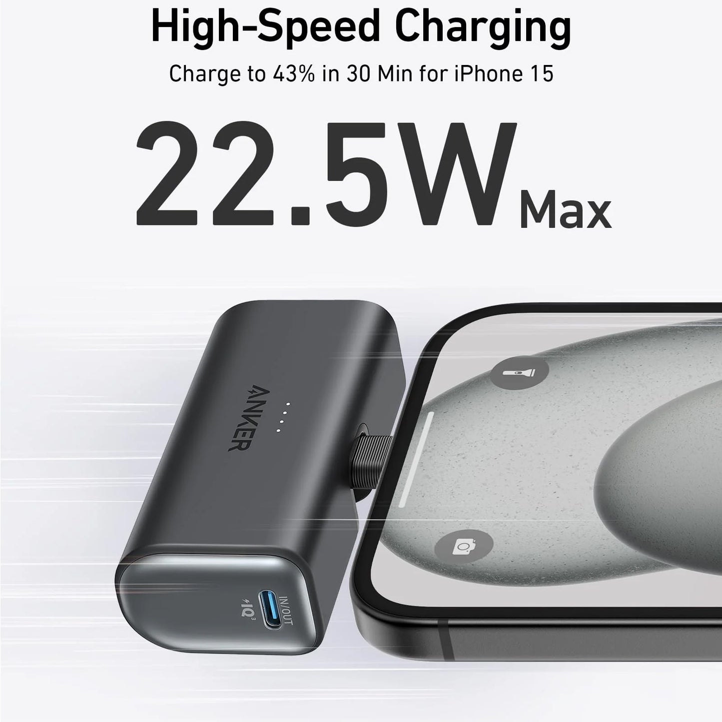 Външна батерия Anker Nano, 5000mAh, 22.5W, PD, 2 x USB-C, Черна A1653H11